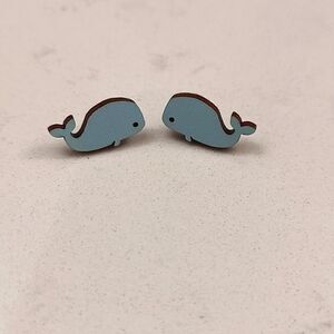 Wooden Whale Pierced Earrings Studs